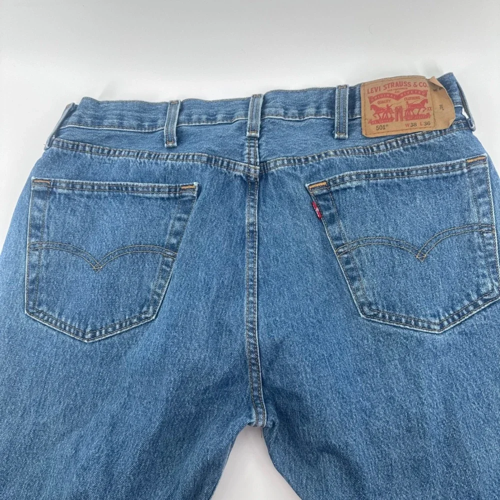 Levi's 501 Original Jeans Mens 38x36 (Fits 36x34) Blue Button Fly Straight Denim